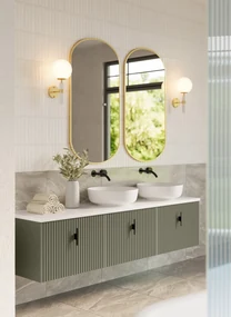 Muebles Ezra badmeubel ribbelfront 180cm legergroen met wit toppaneel en waskom