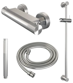 Brauer Brushed Carving thermostatische douchekraan met glijstang en staafhanddouche RVS geborsteld PVD