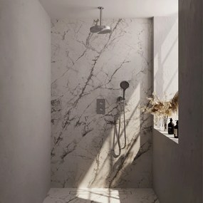 Brauer Stripe inbouw regendouche met 25cm hoofddouche, plafondarm en 3 standen handdouche set 18 RVS geborsteld PVD