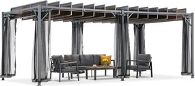 Antraciet Paros terraspergola 3x6m met klamboe en gordijnen Tuinpunt