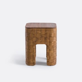 Nachtkastje van massief teakhout en gevlochten rotan, Dhalia