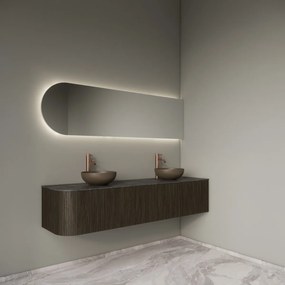 Gliss Design Alluro badmeubel ribbelfront met ronding links 180cm charcoal en zwart leisteen toppaneel
