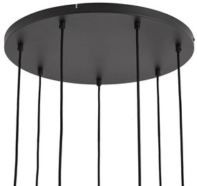 Moderne hanglamp zwart met wit glas rond 7-lichts - Misty