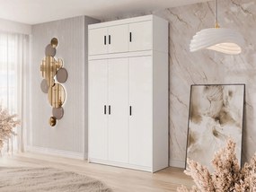 Kledingkast Novduni 104, Wit, 246x133x53cm, 128.6 kg, Kledingkast deuren: Met scharnieren, Aantal planken: 7, Aantal planken: 7