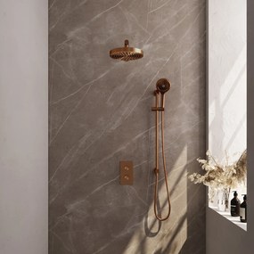 Brauer Stripe inbouw regendouche met 25cm hoofddouche, met rechte muurarm, glijstang en 3 standen handdouche set 22 koper geborsteld PVD