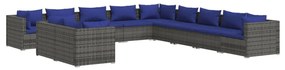 vidaXL 11-delige Loungeset met kussens poly rattan grijs