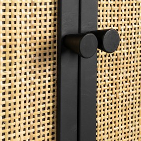 Muur Wijnrek Zwart Met Rotan - 60x18x100cm.