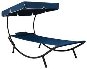 vidaXL Loungebed met luifel en kussen blauw