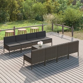 vidaXL 9-delige Loungeset met kussens poly rattan grijs