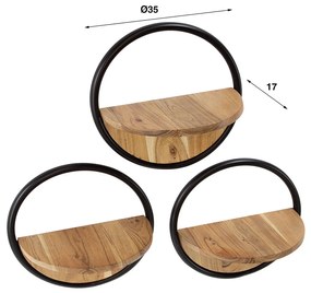Ronde Wandplankjes Hout Set Van 3 - 35x17x35cm.