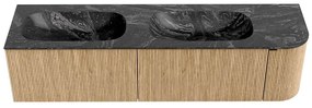 Mondiaz Kurve-dlux 175cm badmeubel ronding rechts oak met 2 lades en 1 deur en wastafel stor small dubbel/links zonder kraangat lava