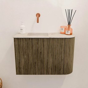 Mondiaz Joya DLux 60cm toiletmeubel ronding rechts dusk met wastafel faye links zonder kraangat frappe