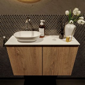 Mondiaz Fowy toiletmeubel 80cm washed oak met witte waskom links zonder kraangat