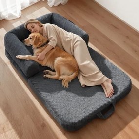 VEVOR Hondenmand voor mens en hond, 179x95x24 cm, Hondenmand van traagschuim op mensenformaat, met zijvak, handvat en ritssluiting, afneembare, machinewasbare hoes, kortpolig, donkergrijs