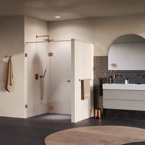 Brauer Void Carving profielloze nisdeur 140cm met draaideur 70cm aan glas koper geborsteld PVD