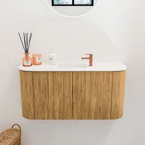 Mondiaz Joya 85cm toiletmeubel ronding links/rechts oak met wastafel faye midden 1 kraangat talc