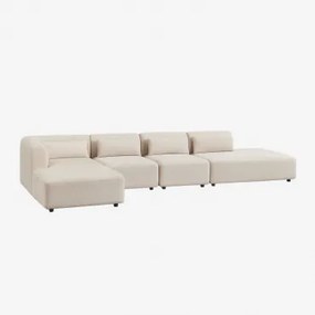 Modulaire Linkerhoekbank Met Chaise Longue Van 4 Delen Met Divan Fogler Linnen Fluweel Linnenbeige - Sklum