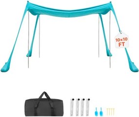 VEVOR strandtent met zonbescherming (UPF 50+) 3 x 3 x 2 m, strandtent met zandzakken, steunpalen en zandschepjes, draagbare zonnescherm voor gezinsuitjes, kamperen, vissen, groen