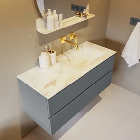 Mondiaz Vica DLux badmeubel 110cm plata 2 lades met wastafel frappe rechts zonder kraangat