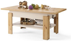 RIO eiken artisan / beige - KOFFIETAFEL, UITSCHUIFBAAR MET HEFFUNCTIE VOOR HET BLAD