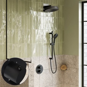 Saniclear Evolution Curved inbouw regendouche rond met glijstang en 2 standen handdouche zwart mat
