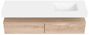 Zaro Alan badmeubel 170cm washed oak 2 lades met vrijhangende wastafel cloud rechts zonder kraangat talc