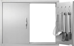 VEVOR Grilltoegangsdeur, 787 x 609 mm, dubbele buitenkeukendeur, vlak gemonteerde roestvrijstalen deur, dubbelwandige verticale deur met handgrepen en haken, voor grill-eiland, grillstation, buitenkast