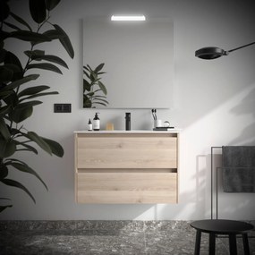 Muebles Project badmeubel 90cm met 2 lades en wastafel naturel eiken