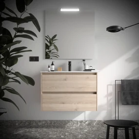 Muebles Project badmeubel 90cm met 2 lades en wastafel naturel eiken