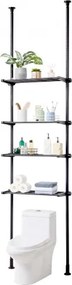 VEVOR Opbergrek boven het toilet, 4-laags verstelbare badkamerorganizer boven het toilet, koolstofarm staal, opbergrek van 135-332 cm hoog, eenvoudig te monteren, wasruimtebesparend