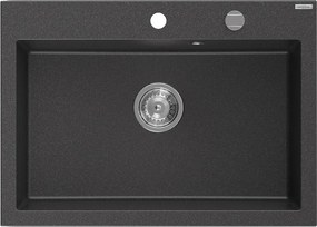 Mexen Elix granieten gootsteen 1-kamer 700 x 500 mm, zwart gespikkeld, sifon chroom - 6526701005-76