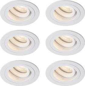 Set van 6 moderne inbouwspots wit draai- en kantelbaar IP44 - Chuck