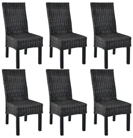 vidaXL Eetkamerstoelen 6 st kubu rattan en mangohout zwart