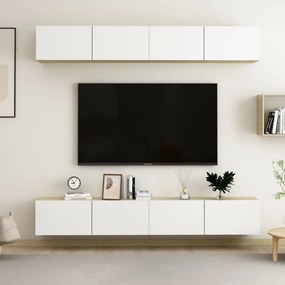 vidaXL Tv-meubelen 4 st 100x30x30cm spaanplaat wit sonoma eikenkleurig