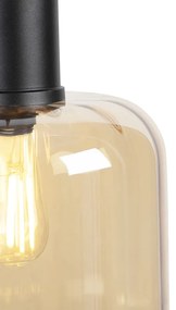 Eettafel / Eetkamer Design hanglamp zwart met amber glas 3-lichts 161,5 cm - Qara Design E27 Binnenverlichting Lamp