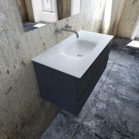 Zaro Valencia Solid Surface badmeubel 100cm mat antraciet zonder kraangat spoelbak midden