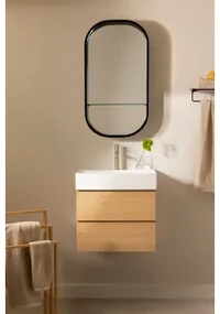 Badkamermeubelset Van Hout En Essenhoutfineer Met Geïntegreerde Wastafel Ona Natuurlijk Hout & Ovaal Met Plank Zwart 50x90 Cm Warien & - Sklum