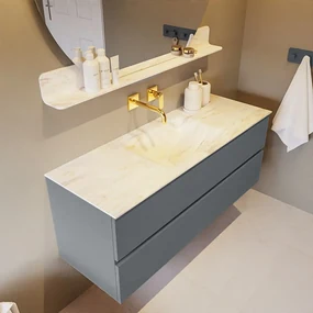 Mondiaz Vica DLux badmeubel 130cm plata 2 lades met wastafel ostra midden zonder kraangat