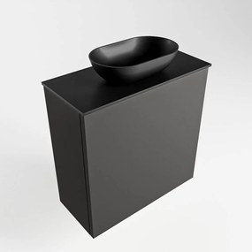 Mondiaz Fowy toiletmeubel 50cm dark grey met zwarte waskom midden zonder kraangat