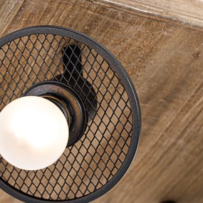 Industriële plafondSpot / Opbouwspot / Plafondspot zwart met hout 4-lichts - Jasmijn Industriele / Industrie / Industrial E14 vierkant Binnenverlichting Lamp