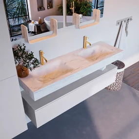 Mondiaz Alan DLux badmeubel 150cm cale 1 lade met wastafel opalo dubbel 2 kraangaten