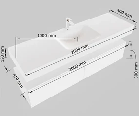 Mondiaz Alan DLux badmeubel 200cm army 2 lades met wastafel frappe midden 1 kraangat