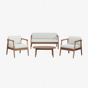 Tuinset Met 2-zitsbank, 2 Fauteuils En Salontafel In Aderyn Eucalyptushout Natuurlijk Hout - Sklum