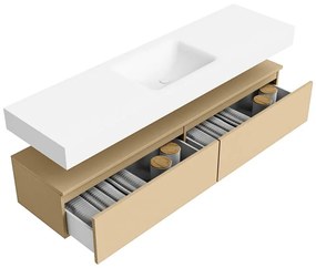 Zaro Alan badmeubel 170cm sand 2 lades met vrijhangende wastafel cloud midden 1 kraangat talc