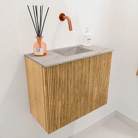 Mondiaz Joya DLux 50cm toiletmeubel oak met wastafel faye rechts zonder kraangat glace