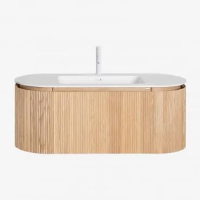 Conjunto Vaniteitmeubel 120x50 Cm Zwevend In Hout Met Geïntegreerde Wasbak Carsone Natuurlijk Hout & Zonder Extra Eenheid & Spiegelloze & Wit ↑20 Cm M