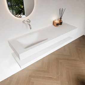 Zaro Alan badmeubel 140cm met planchet talc en vrijhangende wastafel cloud links zonder kraangat talc
