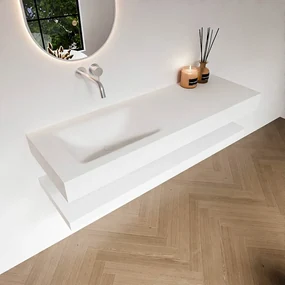 Zaro Alan badmeubel 140cm met planchet talc en vrijhangende wastafel cloud links zonder kraangat talc