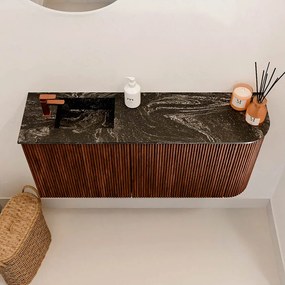 Mondiaz Joya DLux 90cm toiletmeubel ronding rechts ruby met wastafel faye links 1 kraangat lava