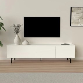 Tenzo Plain Mat Wit Tv-meubel Modern Metalen Poot - 210x45x57cm.